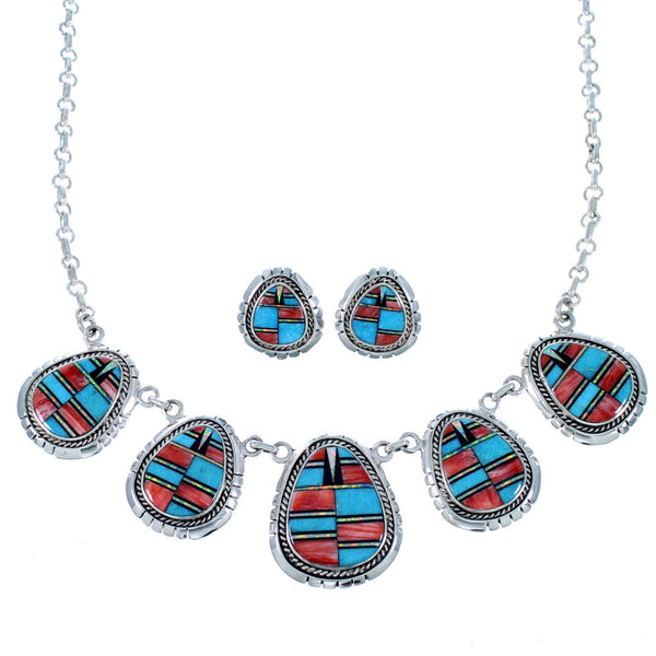 Multicolor Southwest Jewelry Silver Link Necklace Earrings PX36780